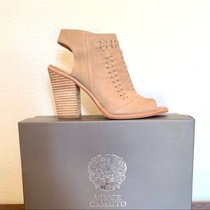 Vince Camuto Katri booties in tan suede. Excellent pre-loved condition.